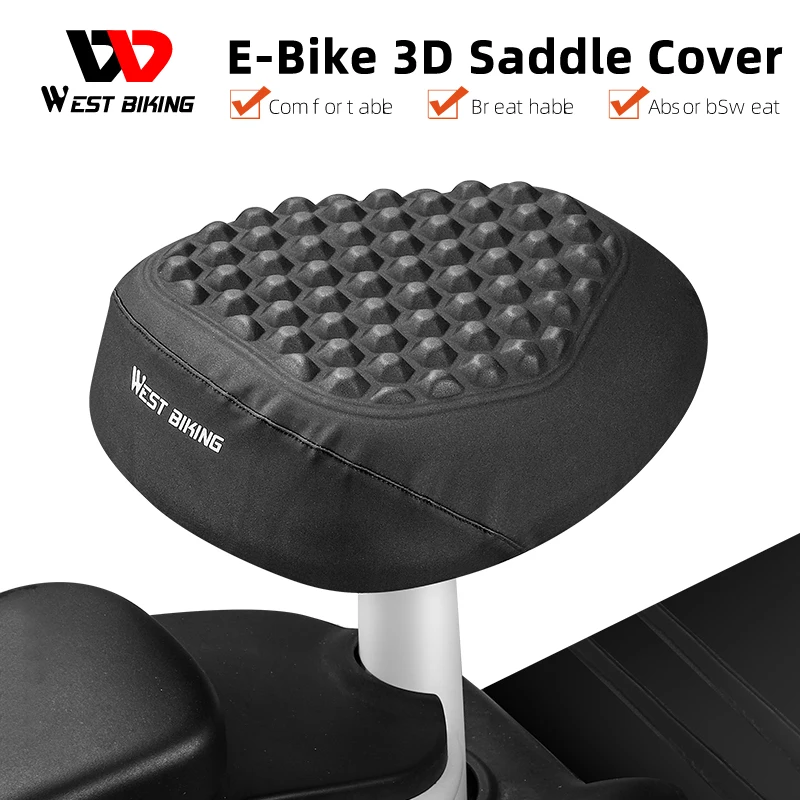 WEST BIKING E-bike Saddle Cover Comfortable Waterproof Breathable Cycling Saddle 3D Silicone Soft Cycle Seat Cover