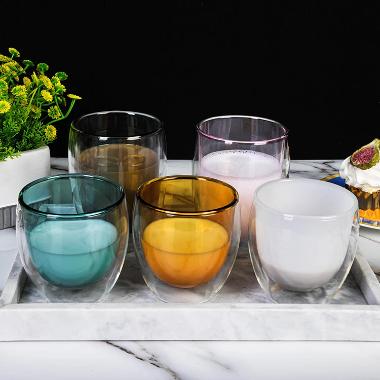 Double Walled Glass Coffee Mugs 8oz Smoked Glass Insulated Coffee Mugs  Perfect Glass Tea Cups & Latte Cups