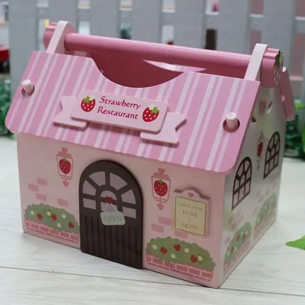 Hot Sale Pink Strawberry Wooden Tea Set and Cake Wooden toy kitchen set for Girls