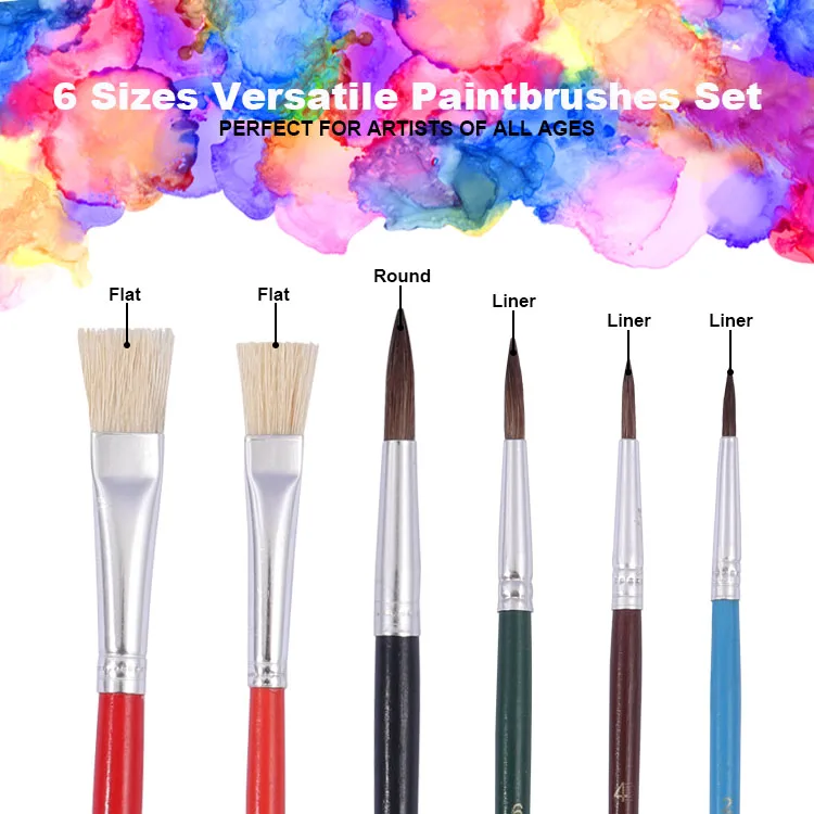 Foska Round Flat Liner Tip Shape Multi-functional Acrylic Paint Brush for Students Teenagers Children and Painters
