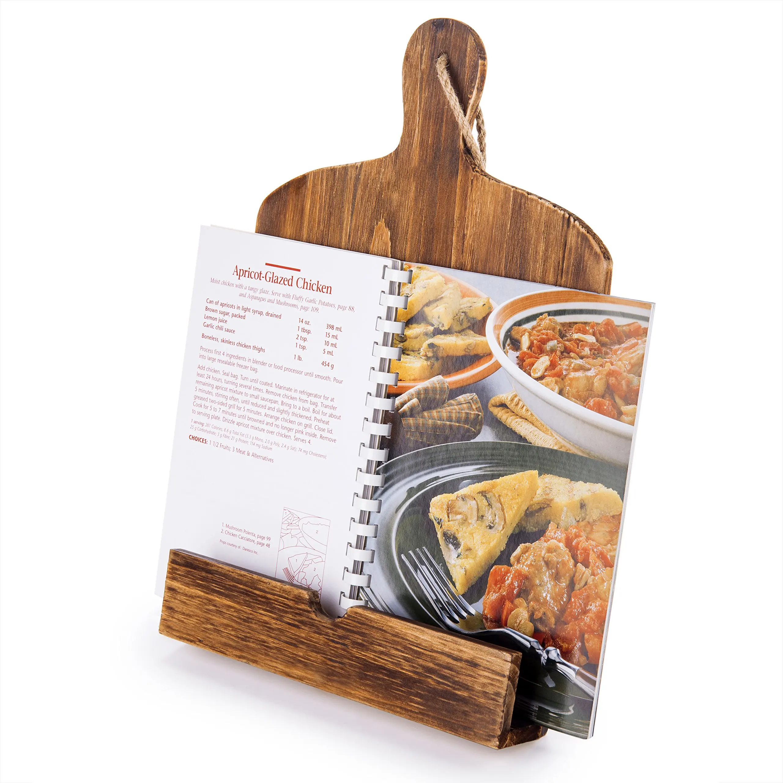 Brown Wood Cutting Board Design Cookbook Stand Easy Standing Type Recipe Book Holder for Countertop Display