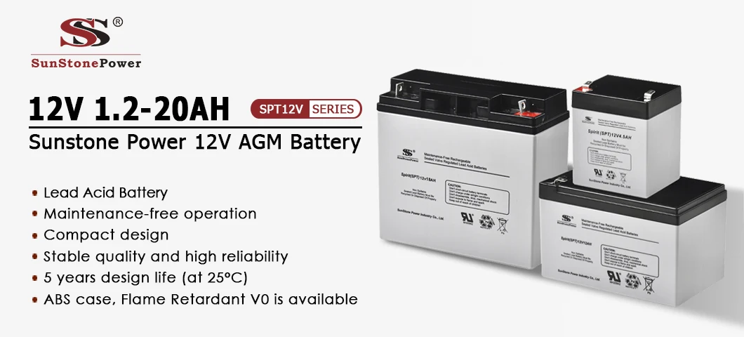 Sunstone 12V 6AH Factory Price AGM Battery Auto Control Lead Acid Maintenance Free Solar Energy Storage Batteries