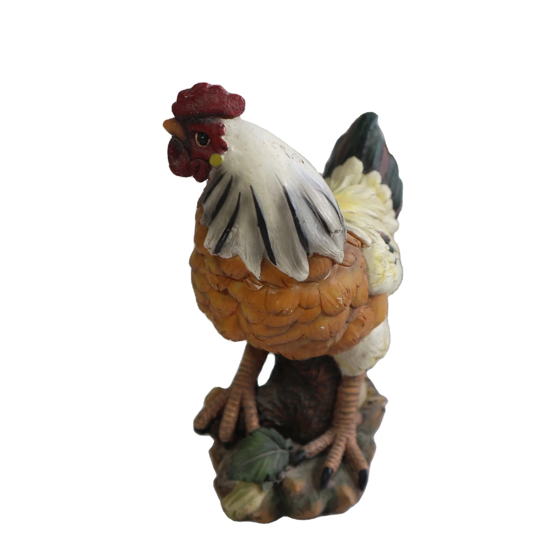 Red Chicken and Rooster Figurine Indoor Decorative Sculpture Model Artificial Style Resin Statue for Home Decoration