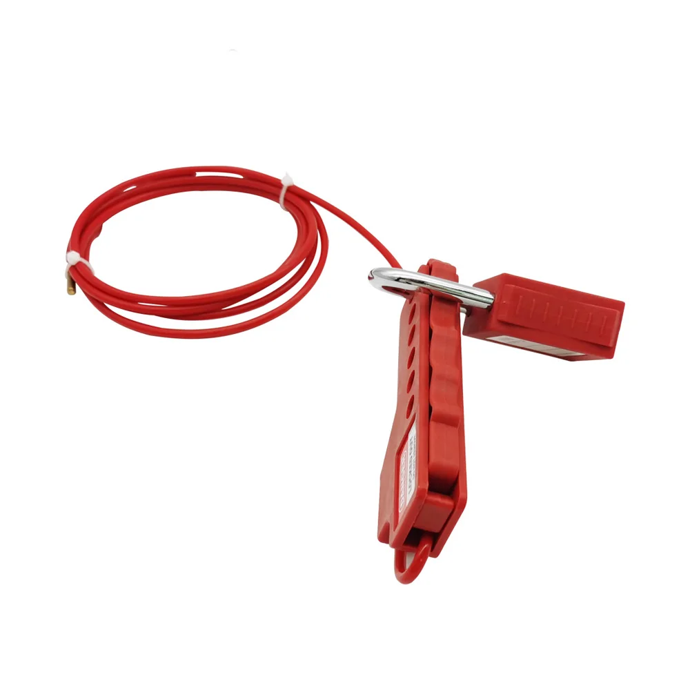 Adjustable Steel Economic Industrial Valve Wire Cable Lockout device with 3.8 mm Insulated Red Cable