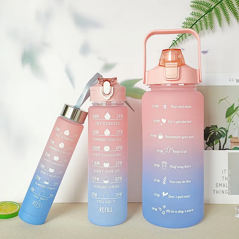 Portable Sports Gradient Color Drinking Water Bottle 3pcs/Set Motivational Water Bottles Set 3 in 1