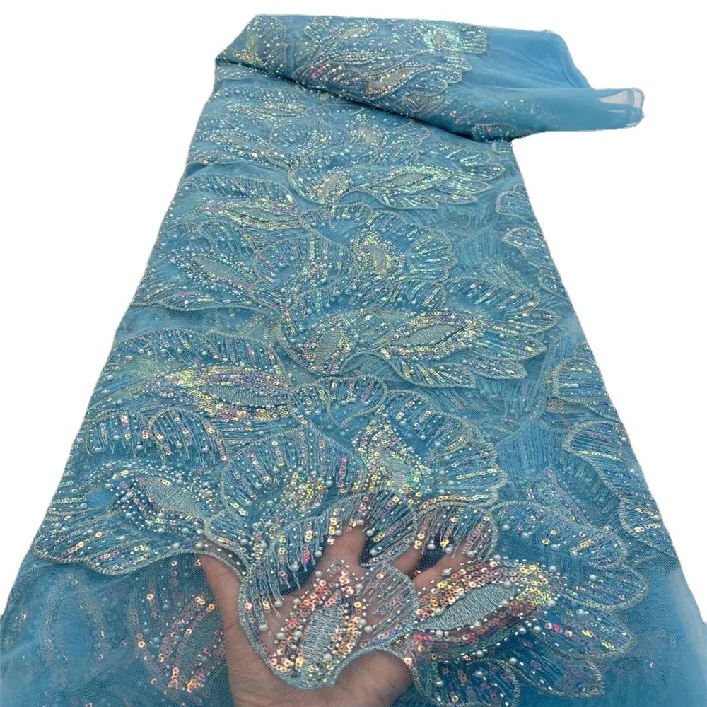 High quality beaded beaded tube embroidered large flower Chinese wedding dress dress Lace fabric mesh embroidery JX1834