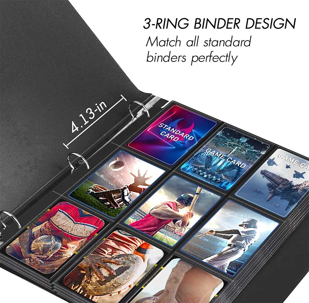 Trading Card Sleeve Pages 9 Pocket Black Background Trading Card Storage Album Pages Fit 3 Ring Binder