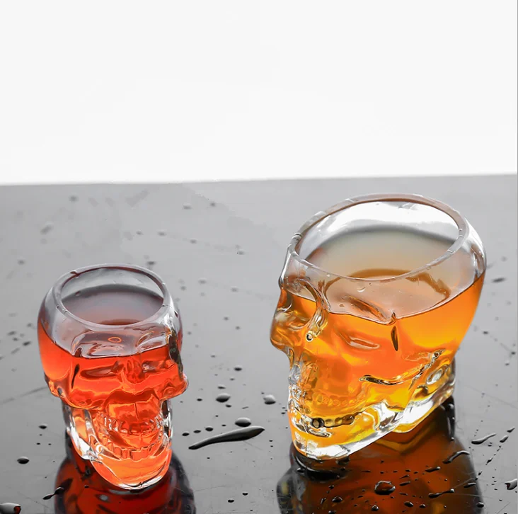 Wholesale Clear Whiskey Skull Shot Jar Bourbon Brandy Liquor Juice Water Glass Wine Bottle With Stopper Cork