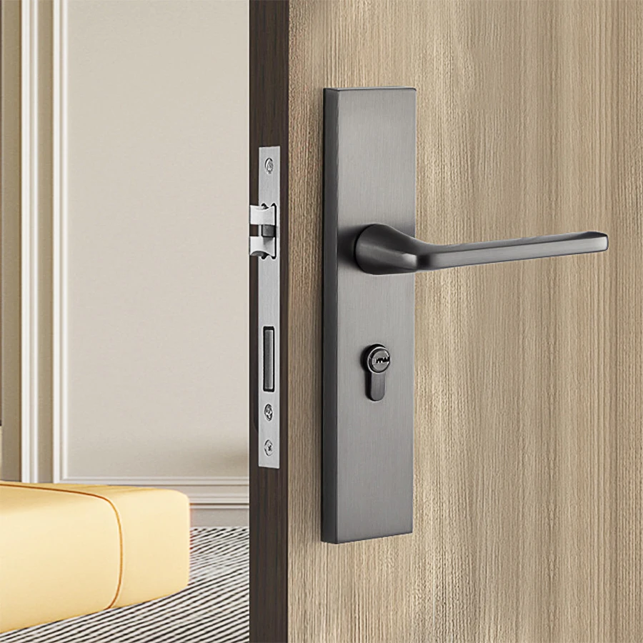 Zinc Alloy Security Door Handle Privacy Interior Mortise Thick Door Lock Black Grey Silent Door Locks