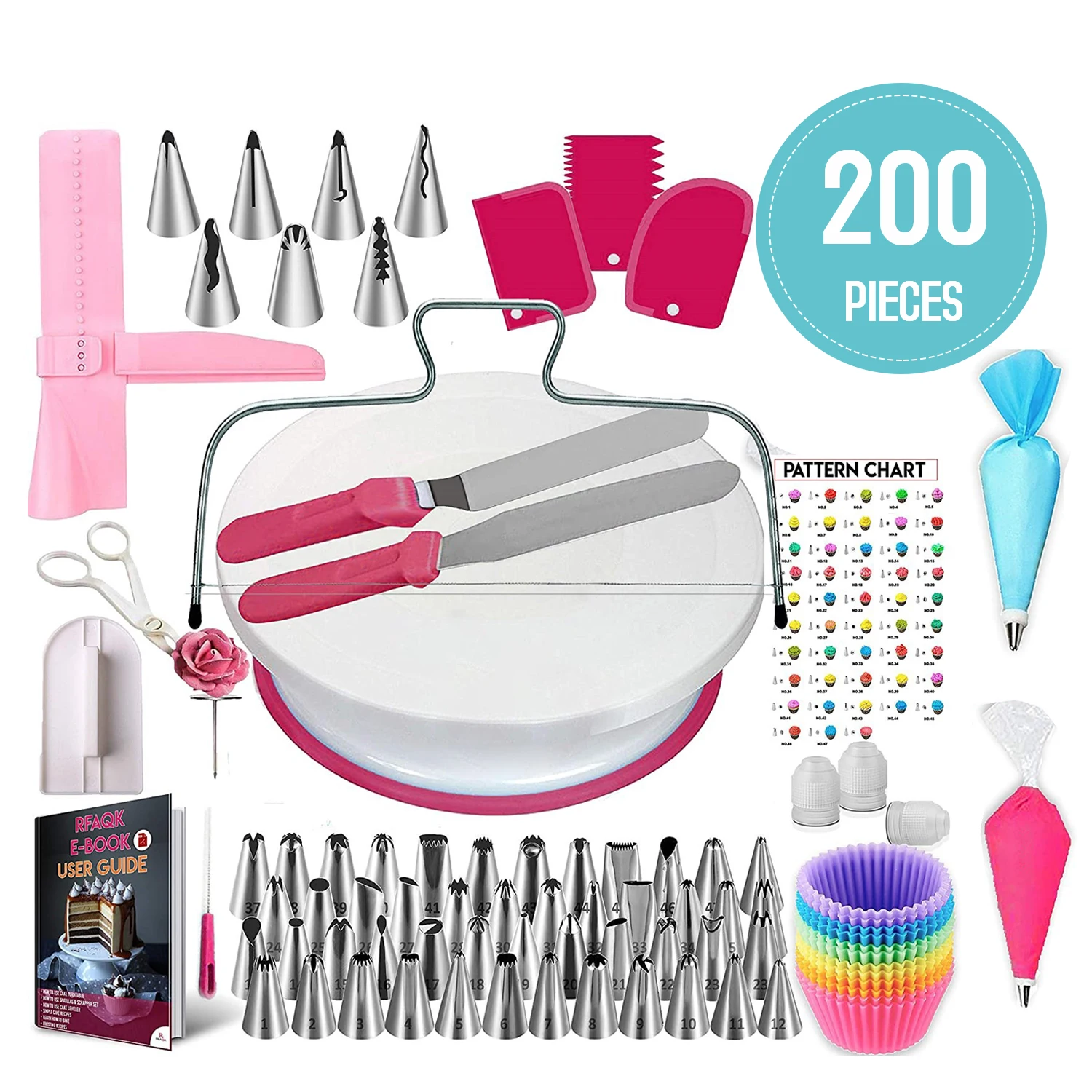 200 PCS Cake Bakeware Decorating Set Turntable Spatula Stand Kitchen Baking Tool New//