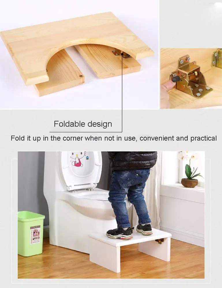 Foldable Bamboo Squatting Toilet Stool Bed Foot Stool White
