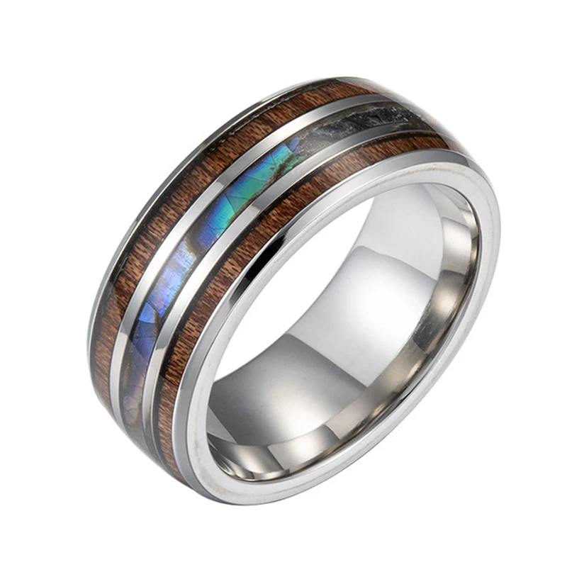 Hot selling personality tourist souvenir gifts customized stainless steel wood grain rings for man