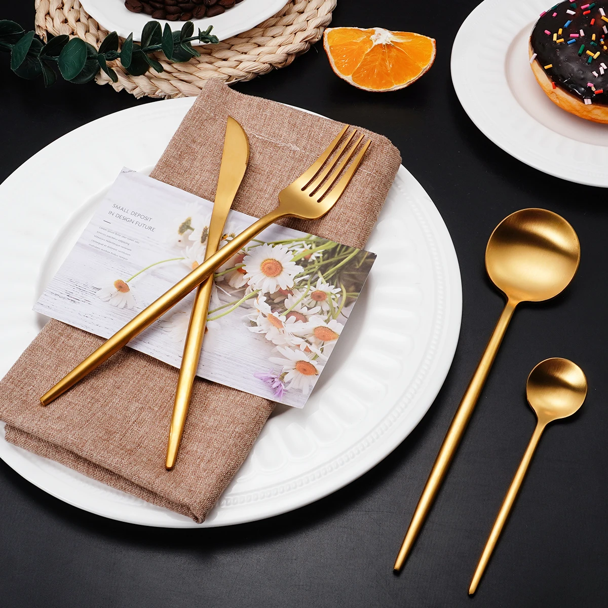 QZQ Wholesale 4 Piece Flatware Silverware Stainless Steel Kitchen Party Wedding Dinner Gold Spoon Fork Knife Cutlery Set