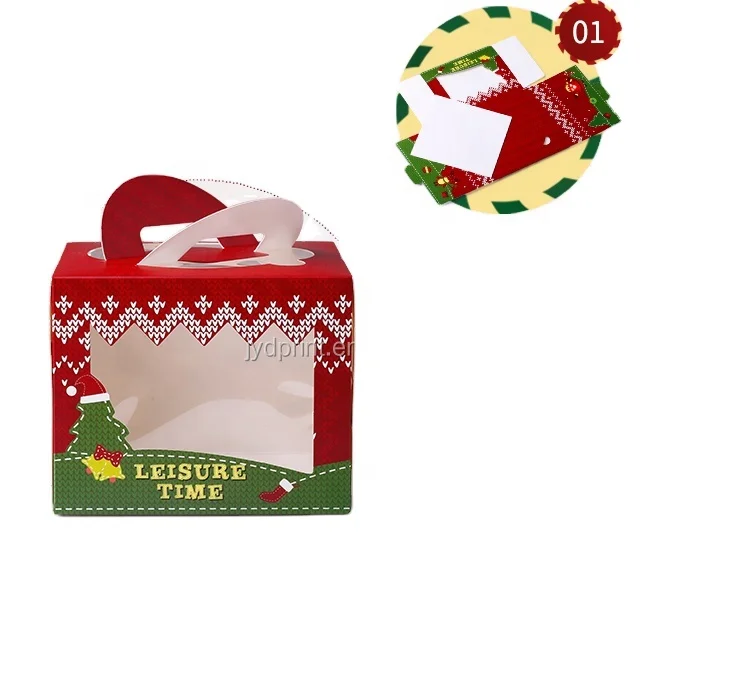 custom portable printed design square cake packaging box christmas cake box with clear window