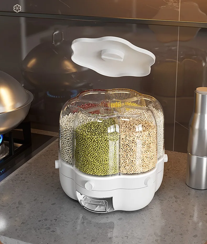 Manufacturer Sells 6 Grid Rotating Food Dispenser 40lb Rice and Grain Storage Container 6.5KG Rotating Rice Barrel Grain Dispens