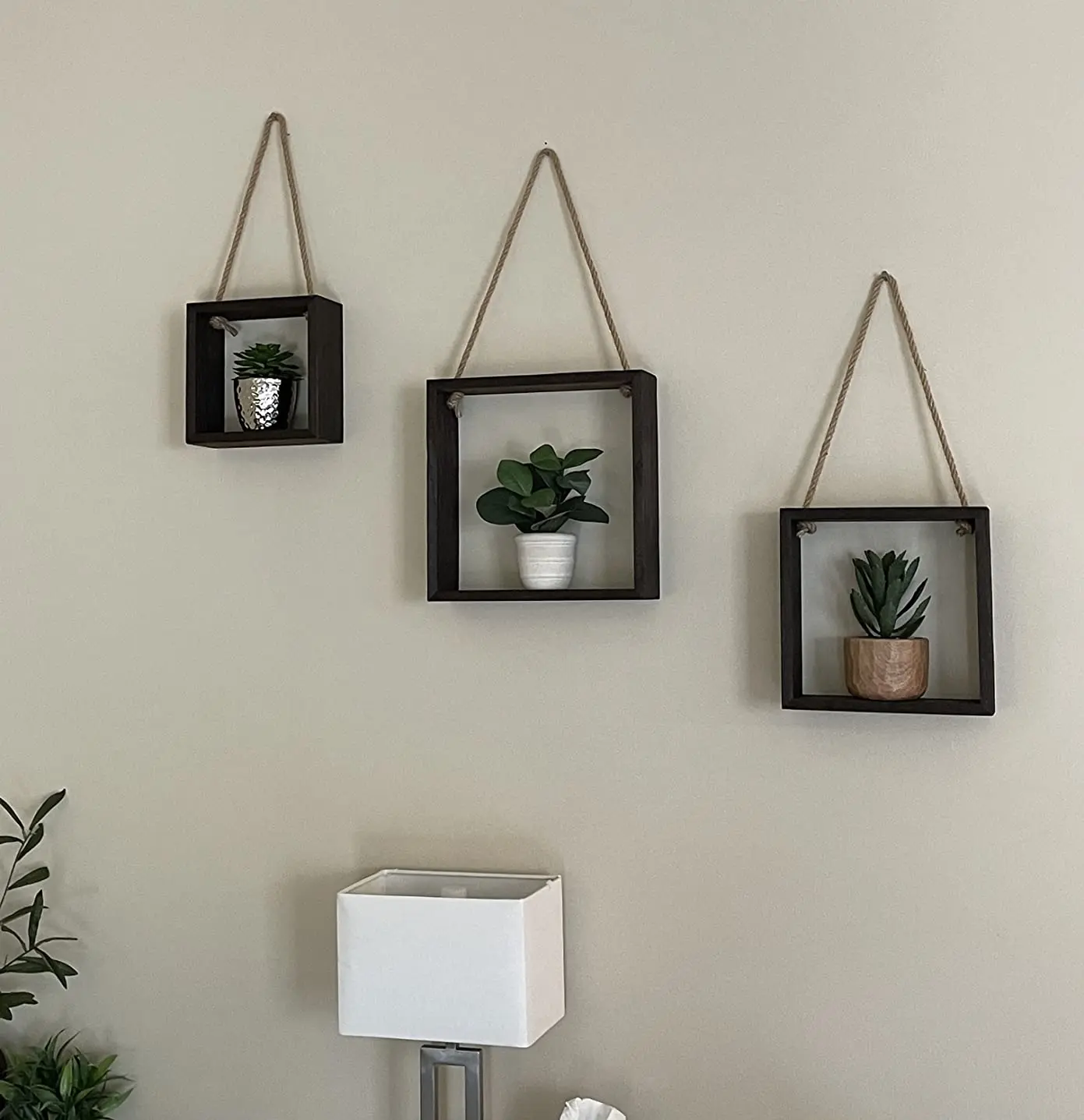 Hanging Square Floating Shelves Wall Mounted Set of 3 Wood Cube Decorative Shelf for Office Living Room Bedroom Apartment