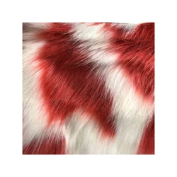 Luxury Garments Soft Long Hair Imitation Fur Red And White Color Sheepskin Faux Fur Fabric