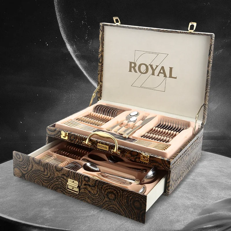 Hot selling European style luxury retro palace 72pcs stainless steel cutlery set 304 stainless steel flatware set