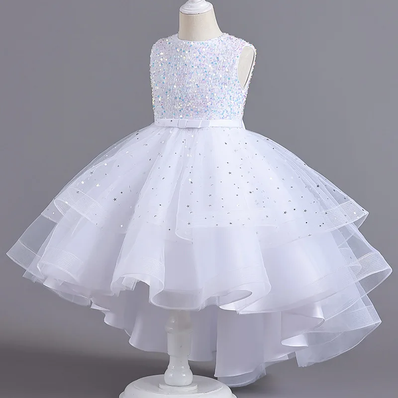 Fast Delivery Kids Pearl Ball Gown Wedding Dresses Children Party Frock for Girls
