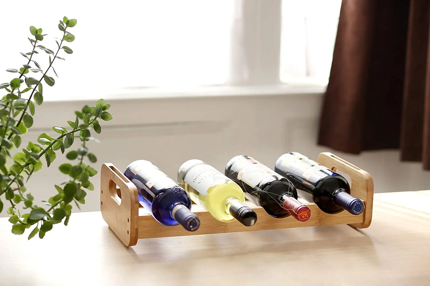 Stackable Bamboo Wine Rack 4 Bottles Bamboo Wine Display Holder Shelf