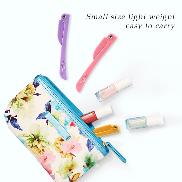 Custom private label steel blade facial hair remover mini  eye brow shaper trimmer folding eyebrow razor set for women