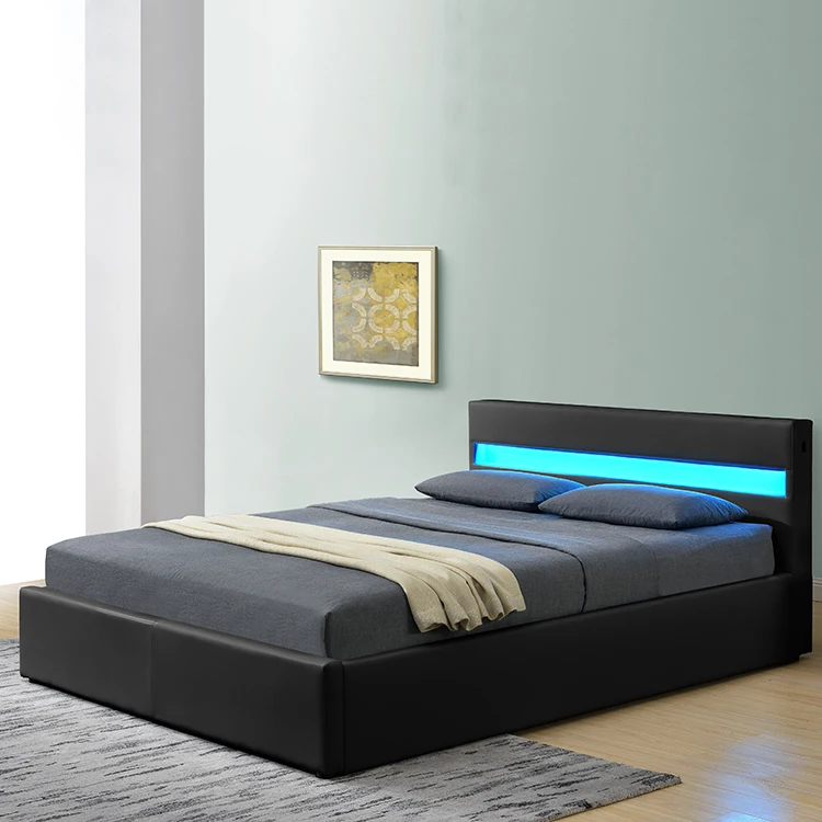 Willsoon furniture upholstery PU leather storage gas lift bed with Speaker and storage