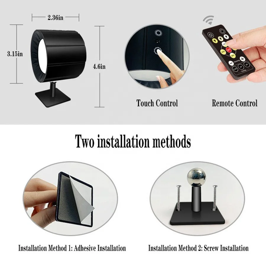Hot Selling 3CCT Interior USB Rechargeable Wall Lamps Adjustable Angle Brightness Black Indoor Magnetic Wireless Wall Lights