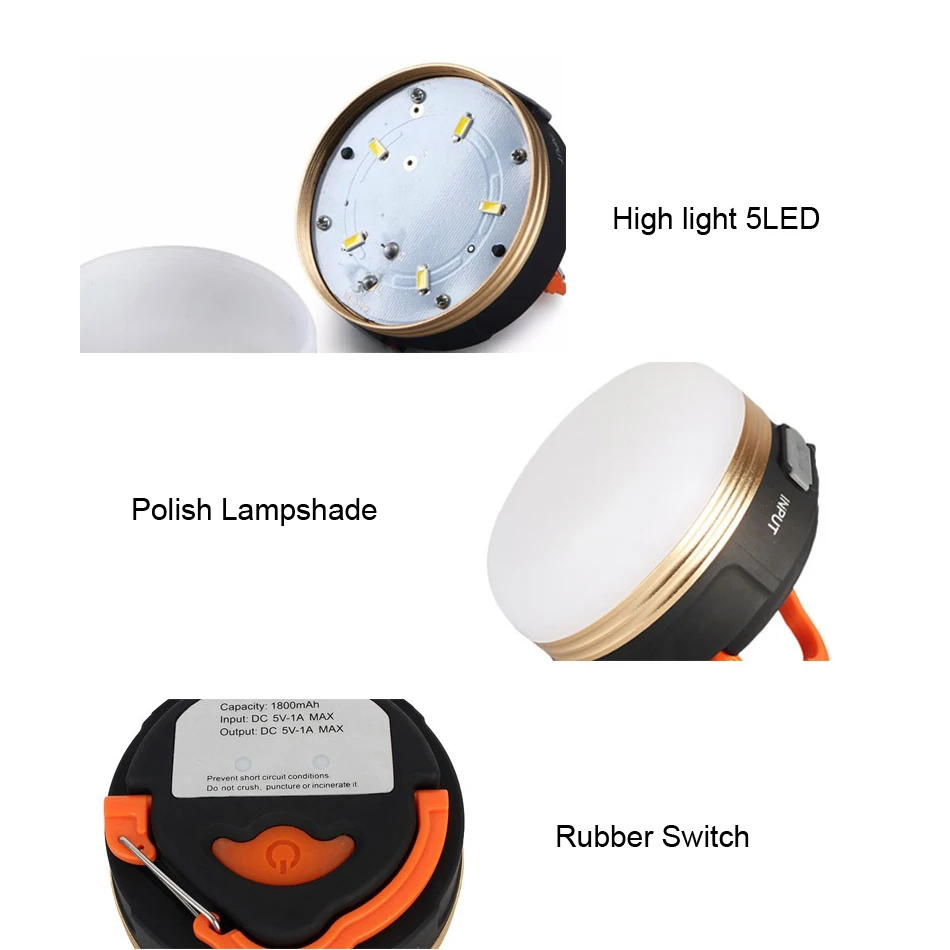 CE & ROHS certificated 18650 Rechargeable battery emergency Mobile charging IPX3 Waterproof Portable 5 LED Camping Lantern