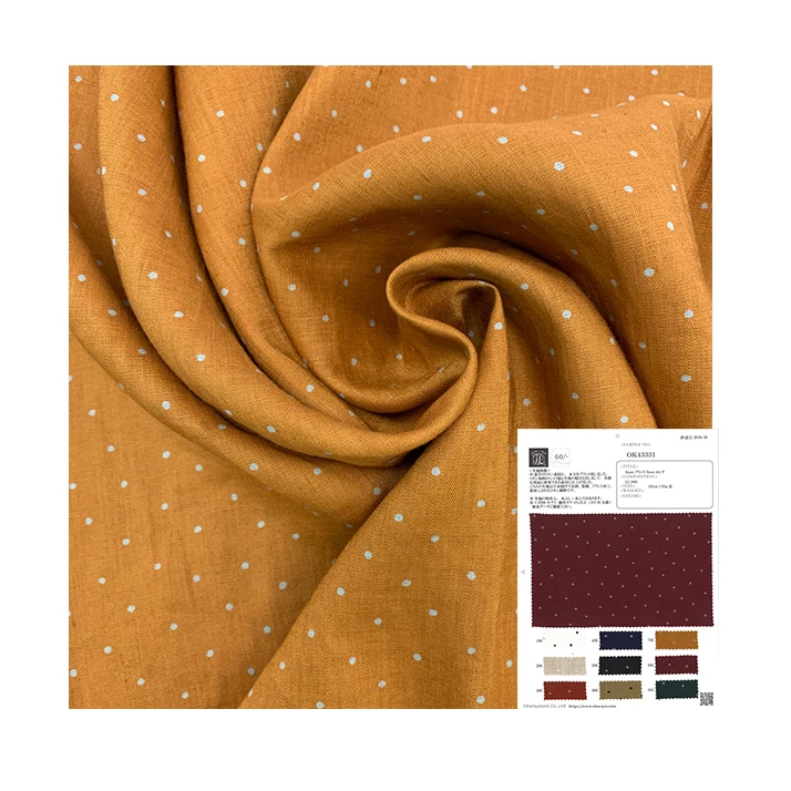 
Polka dot embroidered custom print 100 linen fabric for shirt OK43331 