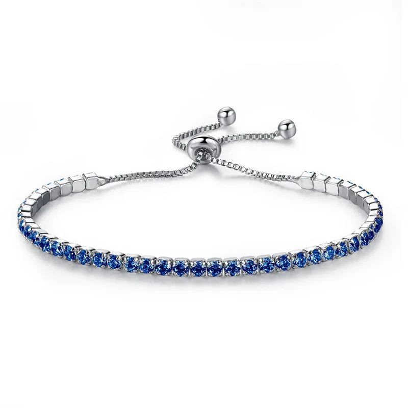 Hot Sale Rainbow Stones Fashion Jewelry 18k White Gold Plated Adjustable Colorful Zircons Women Tennis Bracelet