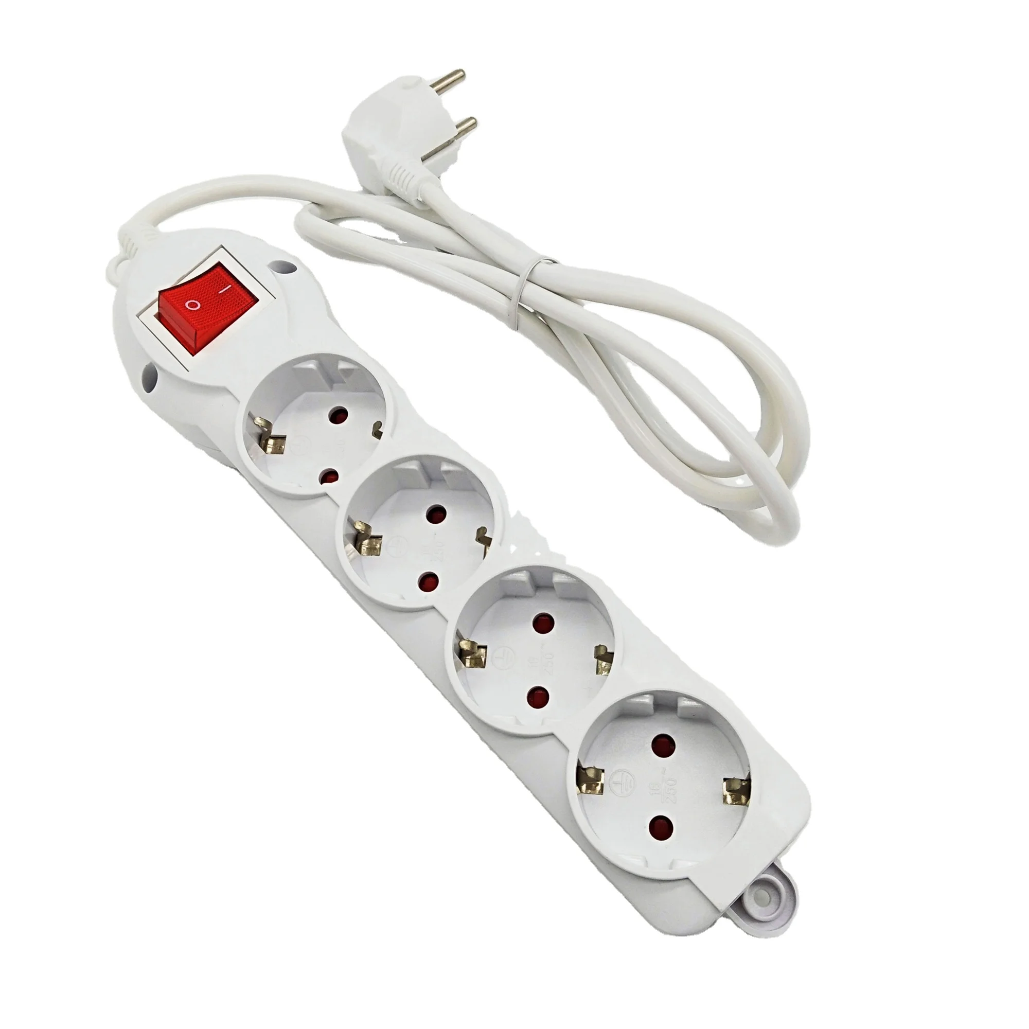 Electric Sockets  European 220v Power Strip 4 gang socket grounding  Extension  Cord