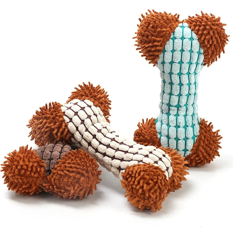 Dog Puppy Toys Pet Supplies Pets Chew Toy Bone Shape Squeak Cleaning for Small Medium Dog Accessories Training Plush Sound