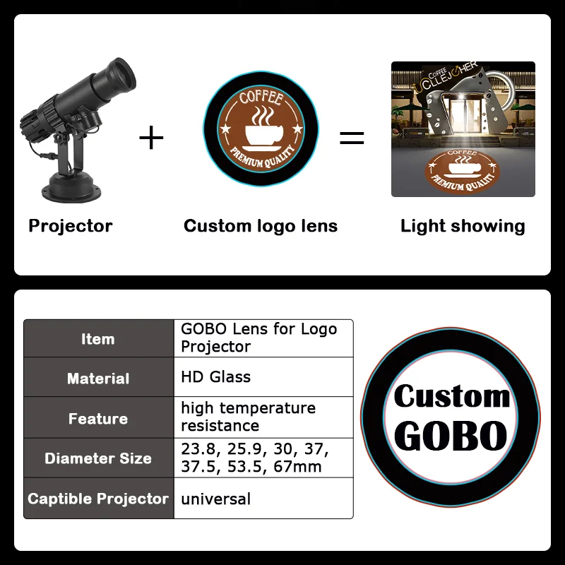Custom 30mm - 20mm Single Colored Dichroic Filter Logo Projector Make Own Logo Film Advert Lighting