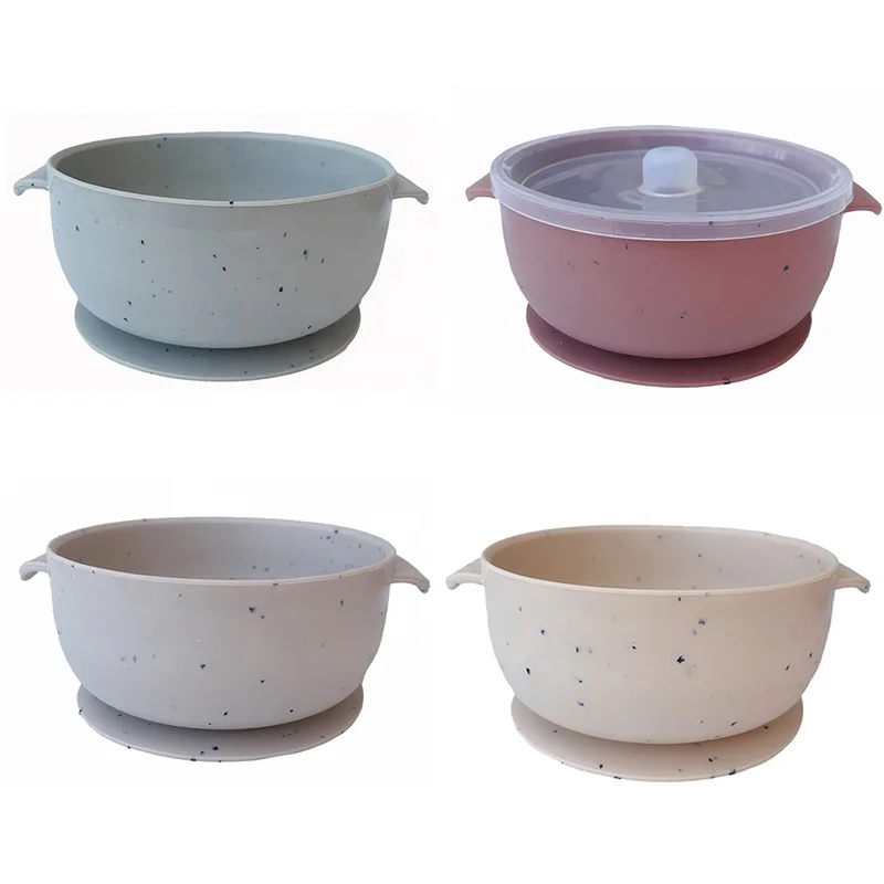 Custom Speckled Baby Suction Bowl  Baby silicon suction bowl CPC BPA Free Strong Speckled Silicone Suction Bowl