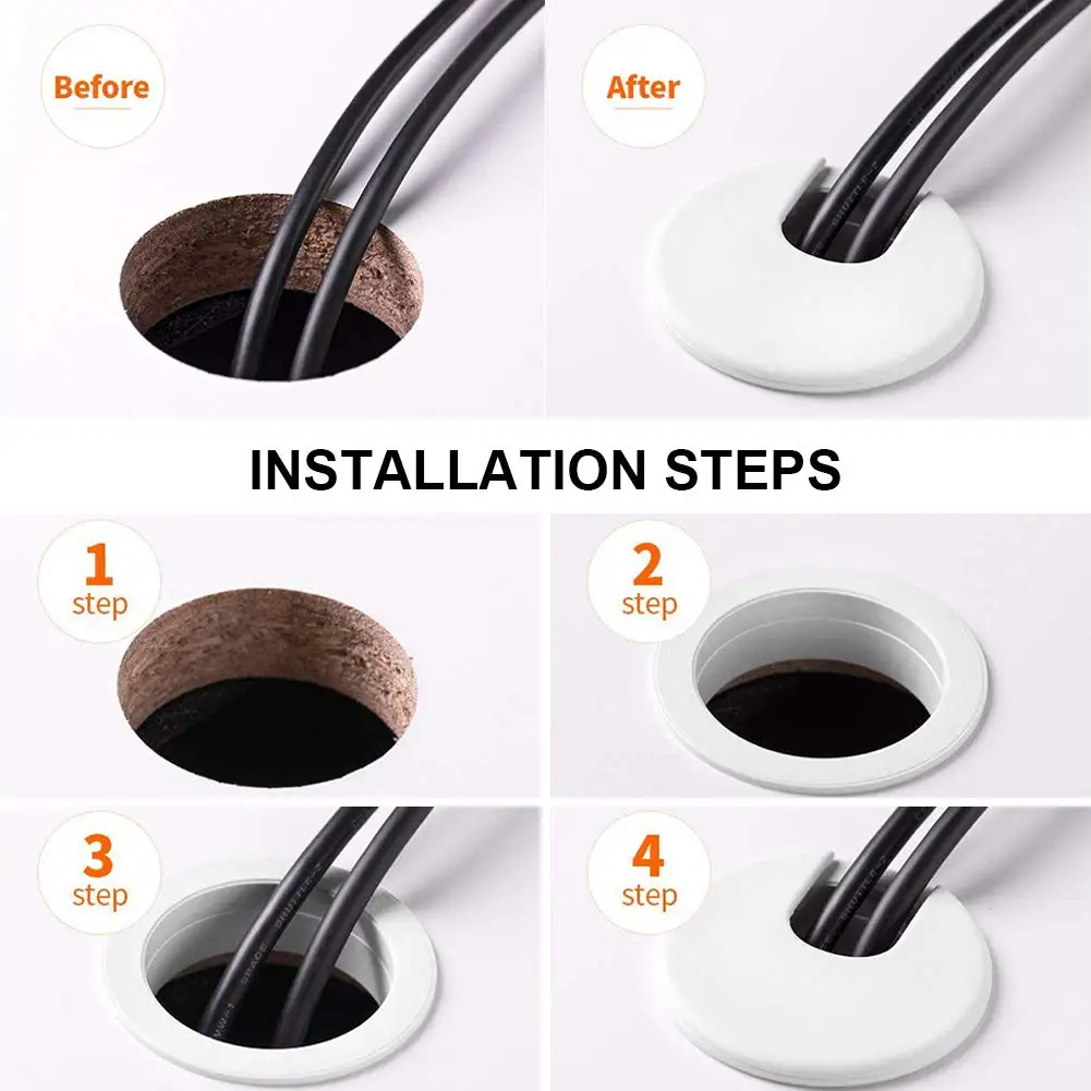 1-1/2 Inch 60 50mm Plastic Nylon White Black Round Computer Desk Table Universal Wire Cable Hole Cover Grommets