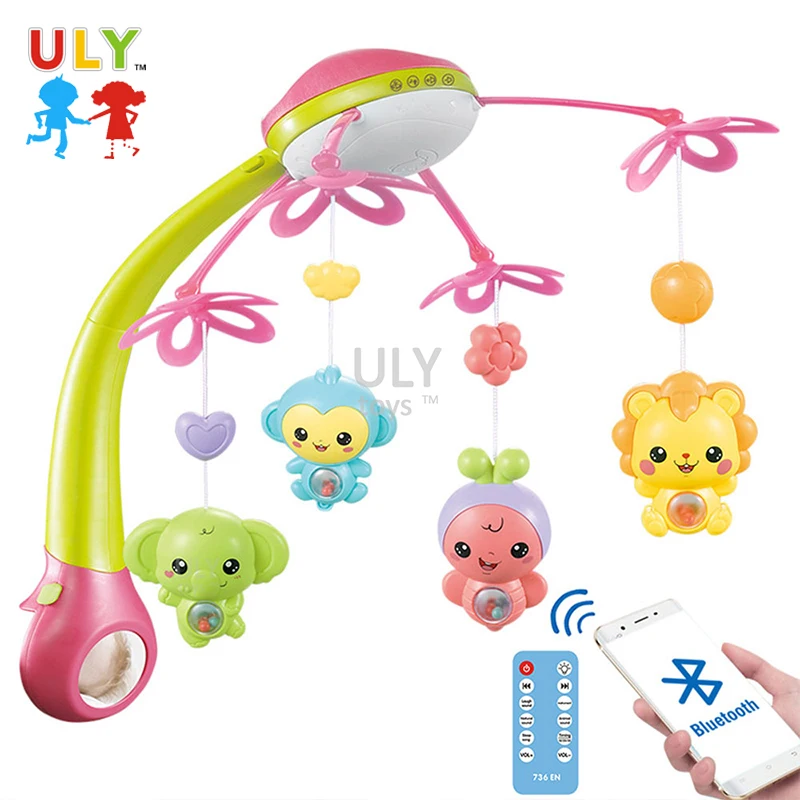 3 In 1 Baby Projection Bed Bell Night Light With Remote Control Bluetooth Early Education Comforting Toy For Kids Newborn