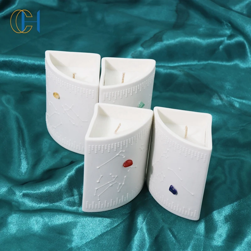 Eco-Friendly Ceramic Jar Natural Scented Soy Candles Luxury Private Label  Zodiac Pattern Crystal Candle