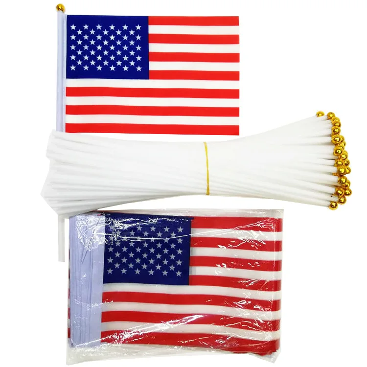 Small American Flags on Sticks Mini Handheld US Flags Stick with Solid Wooden Pole  4th of July Independence Day Decorations