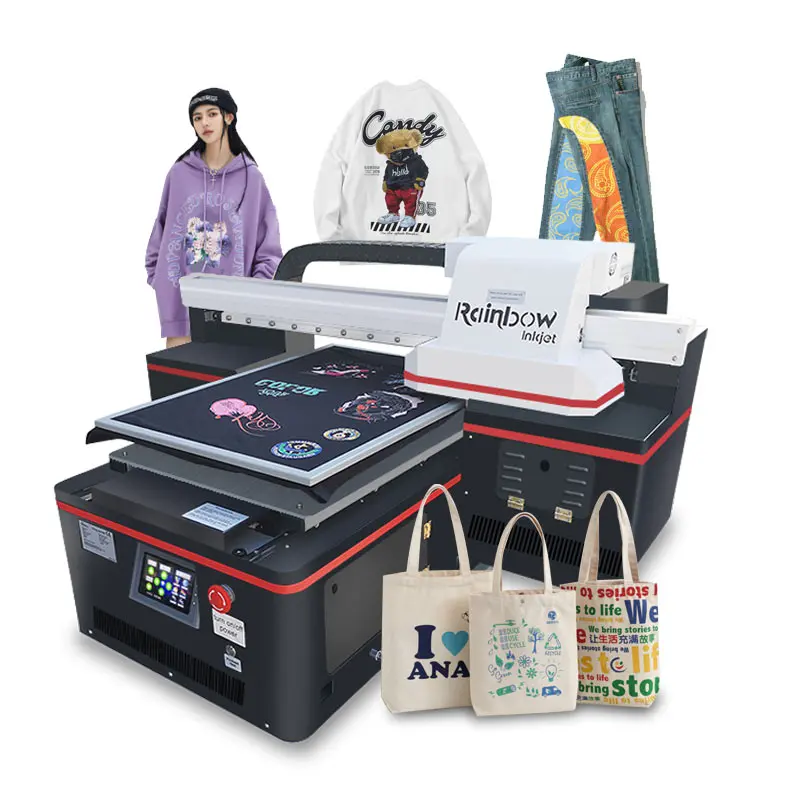 Rainbow fashion model direct to garment dtg flatbed printer for textile garment t shirt bag shoe printing machine