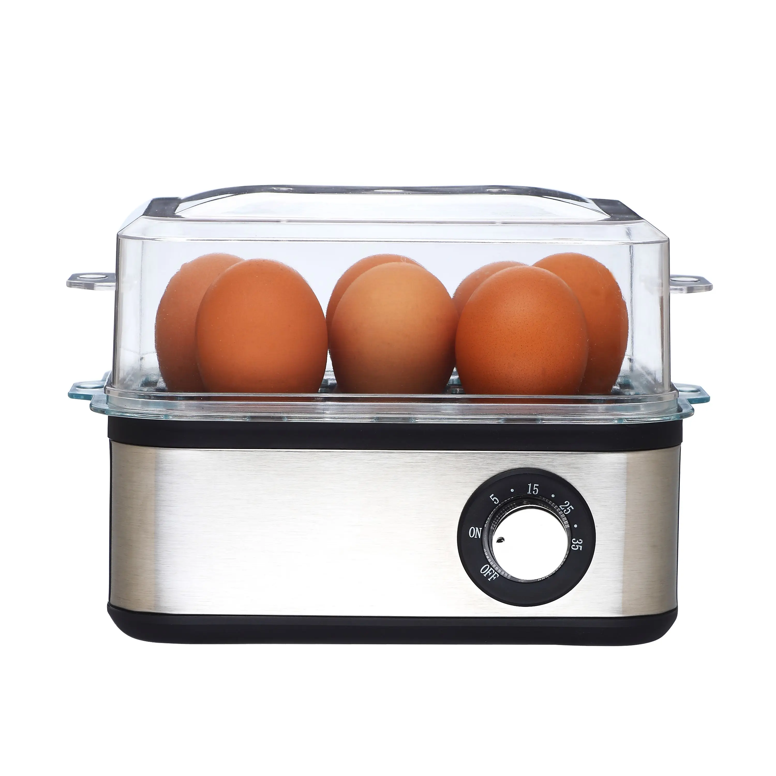 Double 2 Layer Electric Rapid Egg Cooker Stainless Steel Egg Boiler for Hard Boiled Eggs or Omelets With Auto Shut Off