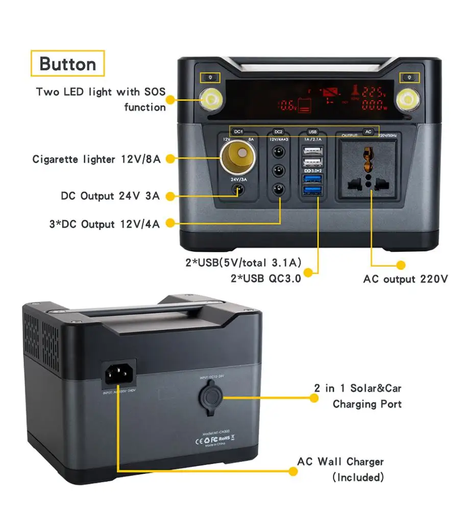 300W Solar Energy Storage Battery Pack 270Wh Emergency Power supply pure sine wave