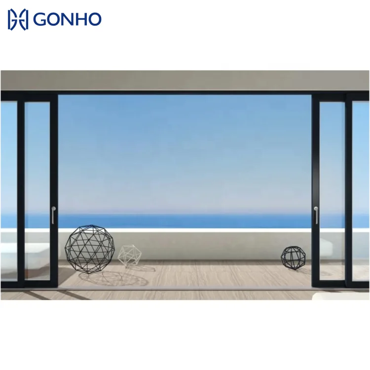 Алюминиевый профиль GONHO, слайдер, строительная стеклянная дверь с двойным остеклением, графическим дизайном, алюминиевая раздвижная дверь с экраном
