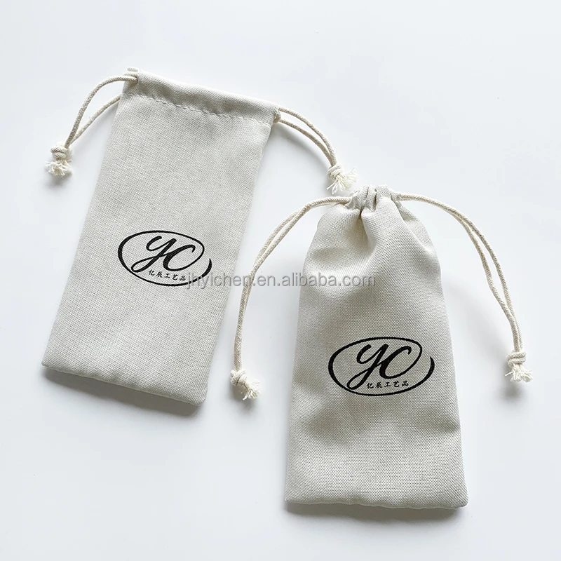 Custom Material 8x18cm Natural Cotton Sunglasses Dust Bag Drawstring Linen Eyewear Pouch