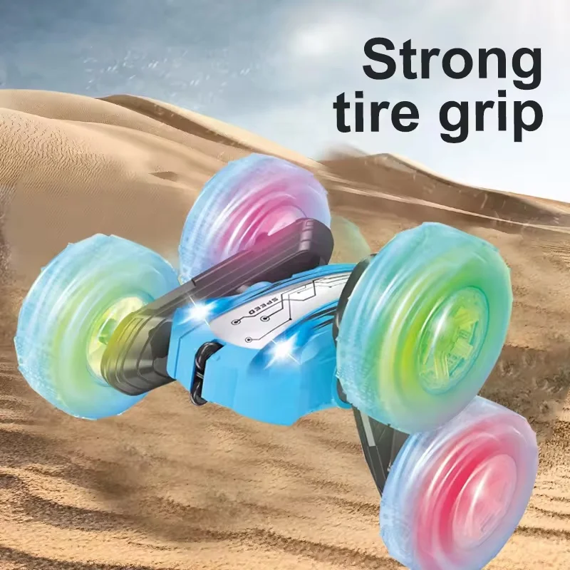 360 Rotation RC Stunt Car with LED Lights 2.4G Remote Control Off Road Toy Vehicle for Sand Grass and Indoor Play Durable Build