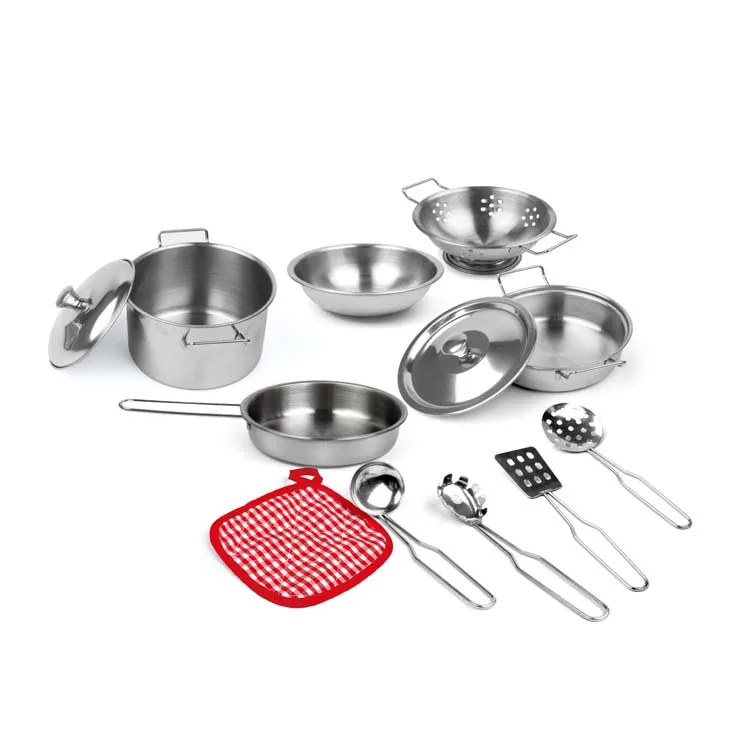 
Kitchen Pretend Play Accessories Toys with Stainless Steel Cookware Pots and Pans Set Cooking Utensils Play Food Kid Toys 