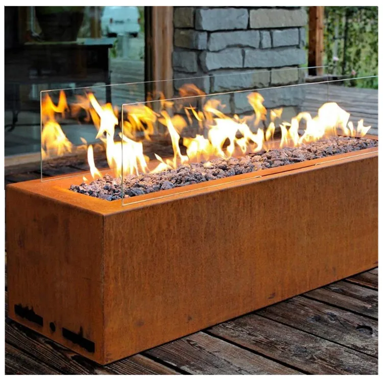 new outdoor garden no smoke natural gas firepit table patio corten steel modern huge propean fire pit with glass