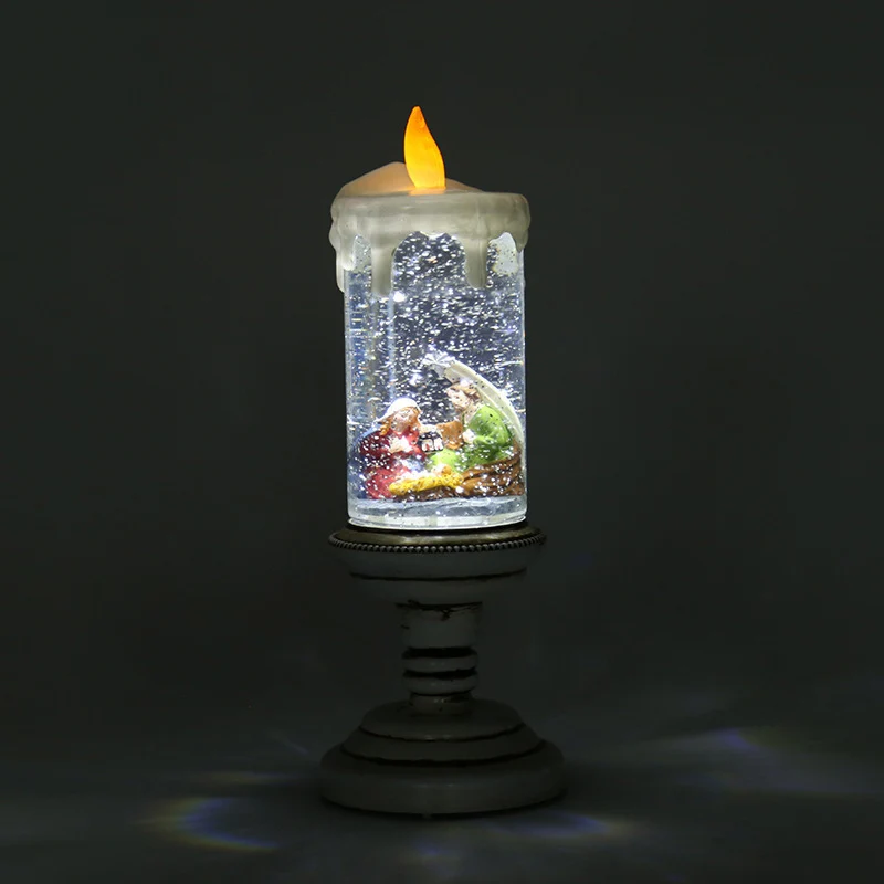 Custom Round Led Music Box resin Snow Globe Jesus nativity snowman cardinal Christmas led light plastic Lantern Decorations