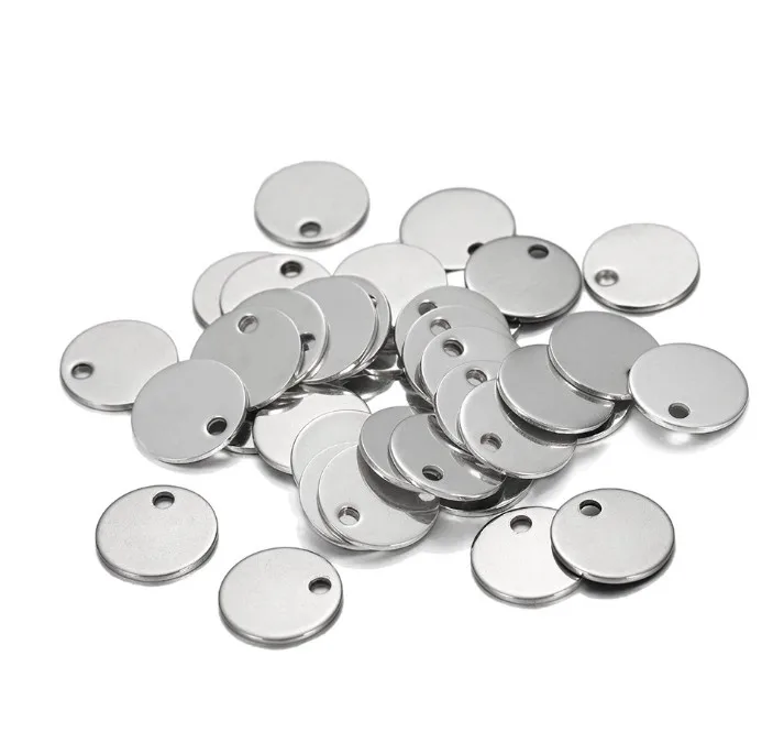 blank stainless steel silver circle round metal dog tag key tag charm pendant with laser engraving