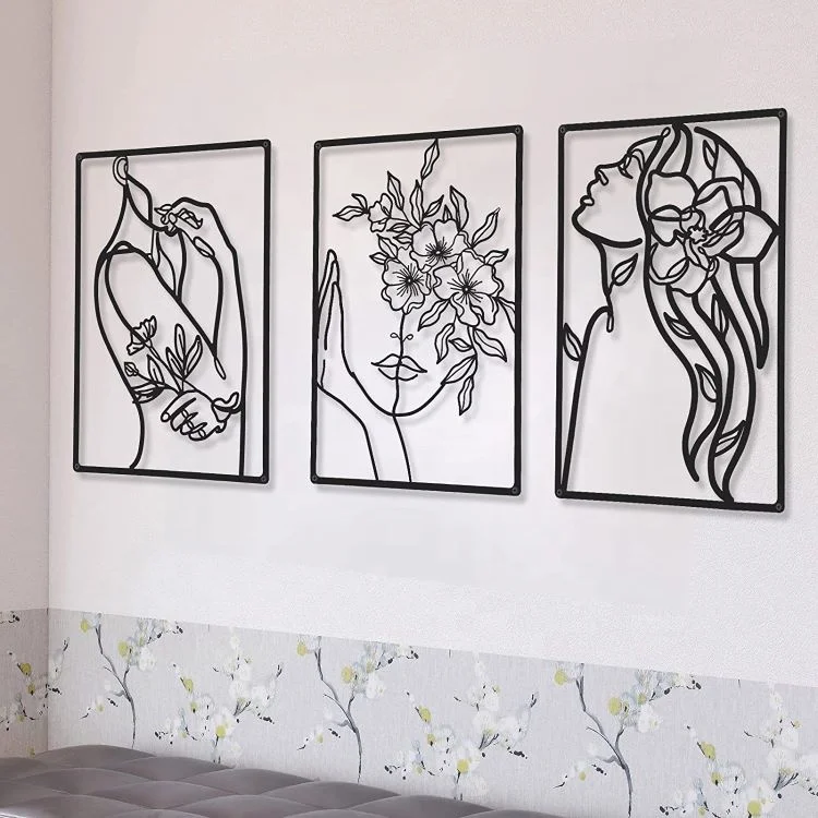Female Metal Line Art Flower Wall Frames Decoration Aesthetic Room Decor Nordic Home Decor