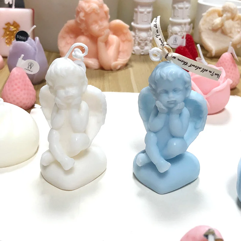 DGC Soy Scented Angel Candle Wax Vegan Cute Decorative Candle Handmade Aesthetic White Angel Candle